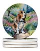 Basset Hound Spring Garden Large Sandstone Coasters Pack of 4 Absorbent Round Coasters Decor Gifts for Men or Women, 4 in, Multicolor