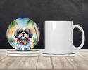 Shih Tzu Luau Large Sandstone Coasters Pack of 4 Absorbent Round Coasters Decor Gifts for Men or Women, 4 in, Multicolor