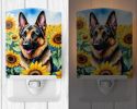 NEW German Shepherd in Sunflowers Ceramic Night Light Compact, UL-Certified, Ideal for Bedroom, Bathroom, Nursery, Hallway, Kitchen, 6x4x3, Multicolor