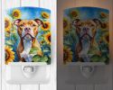 NEW Pit Bull Terrier in Sunflowers Ceramic Night Light Compact, UL-Certified, Ideal for Bedroom, Bathroom, Nursery, Hallway, Kitchen, 6x4x3