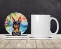 Miniature Pinscher Luau Large Sandstone Coasters Pack of 4 Absorbent Round Coasters Decor Gifts for Men or Women, 4 in, Multicolor
