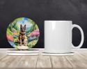 German Shepherd Spring Path Large Sandstone Coasters Pack of 4 Absorbent Round Coasters Decor Gifts for Men or Women, 4 in, Multicolor