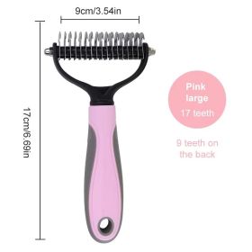 Grooming Brush For Pet Dog Cat Deshedding Tool Rake Comb Fur Remover Reduce 2-Side Dematting Tool For Dogs Cats Pets Grooming Brush Double Sided (Color: Pink, size: L)