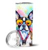 Boston Terrier Hippie Dawg Stainless Steel Skinny Tumbler Vacuum Double Walled Reusable Insulated Tumbler Travel Cup for Coffee Cocktails Gift with Li