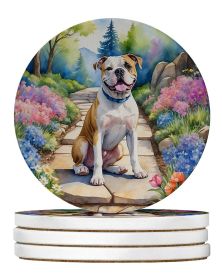 American Bulldog Spring Garden Large Sandstone Coasters Pack of 4 Absorbent Round Coasters Decor Gifts for Men or Women, 4 in, Multicolor (Default: Default)