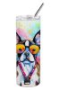 Boston Terrier Hippie Dawg Stainless Steel Skinny Tumbler Vacuum Double Walled Reusable Insulated Tumbler Travel Cup for Coffee Cocktails Gift with Li
